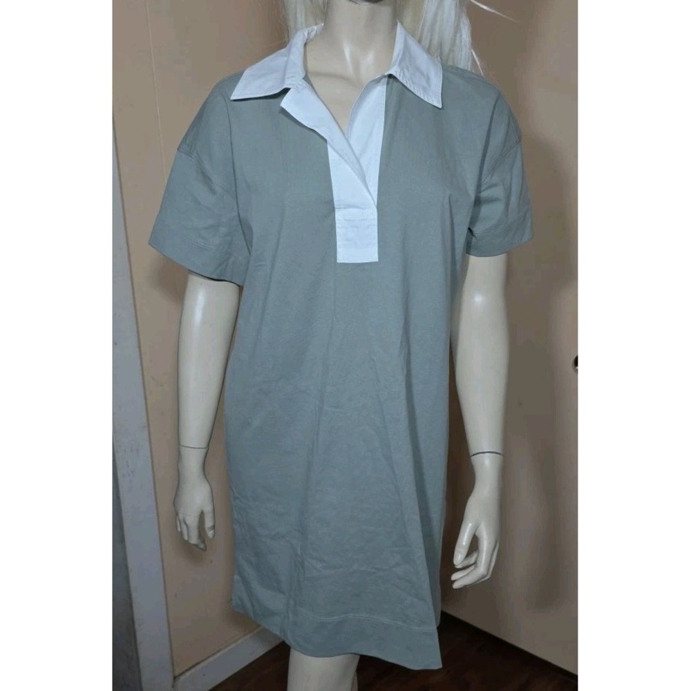Everlane Organic Cotton Polo Dress Green Fog Preppy Size Small Short Sleeve